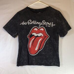 Rolling Stones Graphic Tee Black Acid Wash Rock Band Shirt Vintage Style M